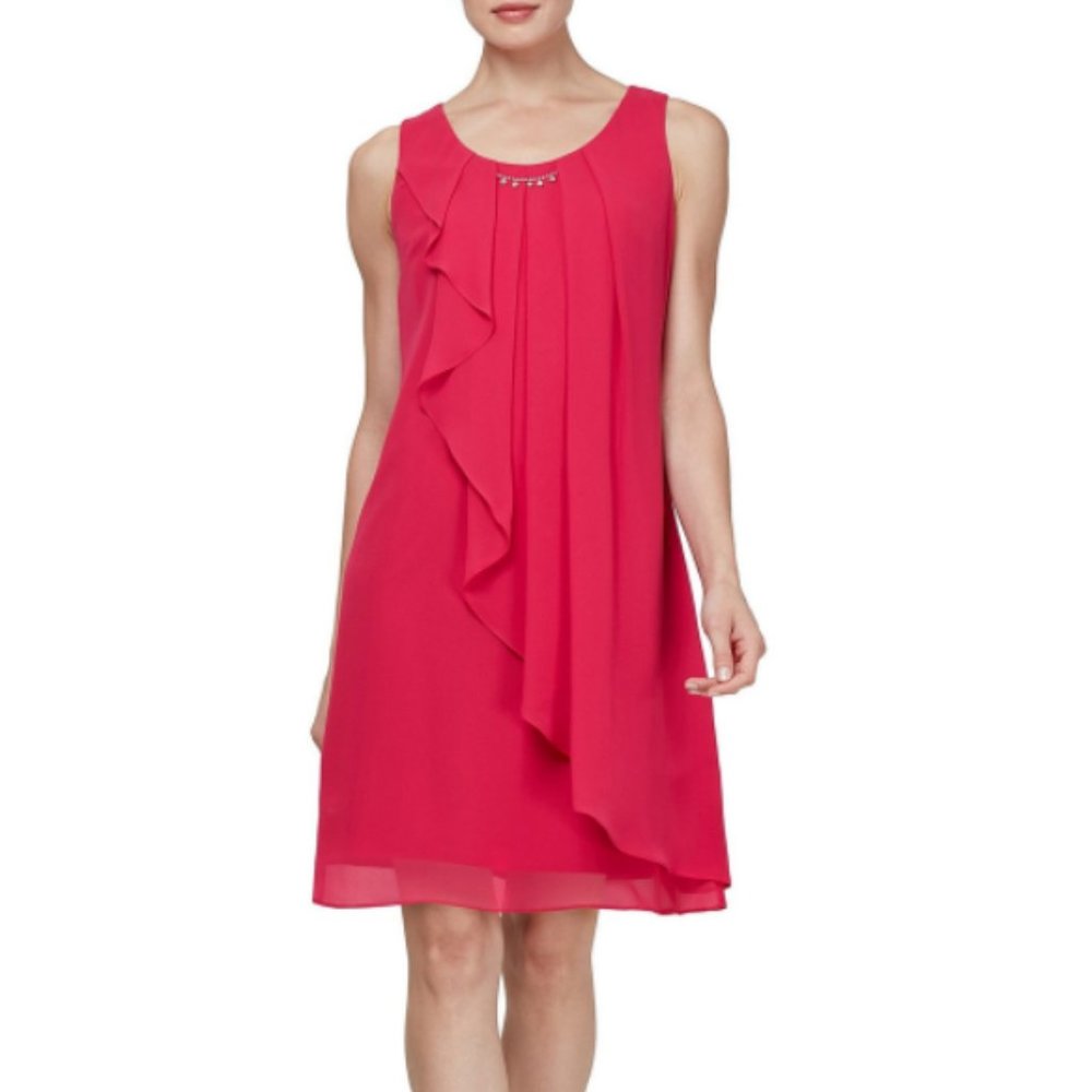 SLNY Women's Sleeveless Chiffon A Line Dress in Sorbet Pink Size 14 NWT $105